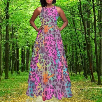 Новое стильное леопардовое длинное платье без рукавов для женщин, удобное тонкое платье миди трапециевидной формы, женское повседневное элегантное вечернее платье для вечеринки, горячее платье