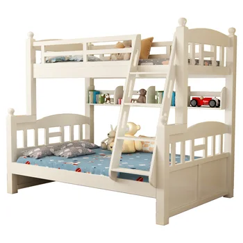 высокая и низкая кровать из массива дерева верхняя и нижняя деревянная кровать двуспальная кровать цвет бревна детская кровать верхняя и нижняя кровать