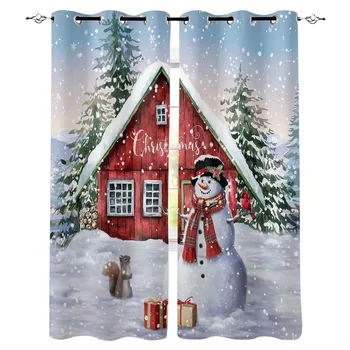 Подарочная коробка с рождественским снеговиком, шторы на окна для гостиной, спальни, Рождественский декор, Кухонные шторы, Балконные шторы
