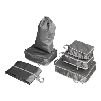 6 ШТ. Дорожный чемодан, набор сумок-органайзеров для ручной клади, серый Полиэстер, дорожные аксессуары, предметы первой необходимости для путешествий