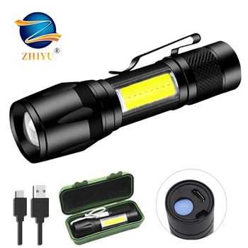 Мини-факел светодиодный перезаряжаемый фонарик Портативный USB-зарядный фонарик высокой мощности для кемпинга Водонепроницаемый фонарь дальнего действия