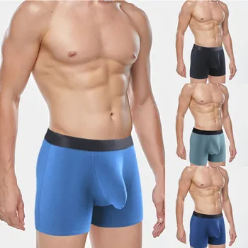 Мужские Дышащие Удобные шорты-боксеры с низкой талией, сексуальные Дышащие Однотонные шорты-боксеры, мужские трусы, длинные штанины