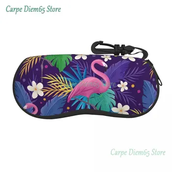 Переносной чехол для очков Красочные солнцезащитные очки Tropical Flamingo Мягкая коробка для очков с ремешком на молнии Защита для очков