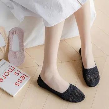 Кружевные Нейлоновые Летние эластичные Чулочно-носочные изделия на высоком каблуке, Женские носки-лодочки, Силиконовые нескользящие носки, Невидимые тапочки-носочки