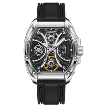 JINLERY Автоматические мужские часы со скелетом, механические часы с автоподзаводом, роскошные брендовые водонепроницаемые наручные часы со светящимся сапфировым стеклом, мужские часы