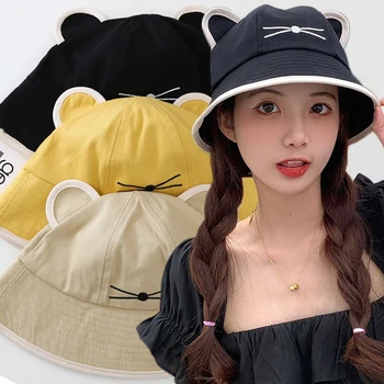 Новая солнцезащитная шляпа с кошачьими ушками в стиле Стрит-стайл, вестернизированная шляпа, детская кепка рыбака из японского мультфильма