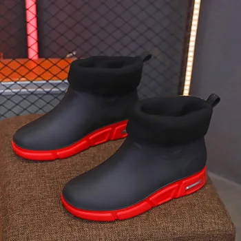 Мужская повседневная водонепроницаемая обувь на воздушной подушке с плюшевым утеплителем, нескользящие износостойкие удобные легкие рабочие непромокаемые ботинки