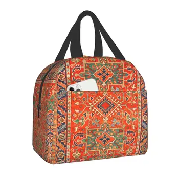 Bolsa de almuerzo aislada con estampado de alfombra persa geométrica Bohemia para mujeres y niños, nevera térmica a prueba de fu