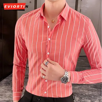 2023 Деловая официальная одежда, приталенная повседневная блузка HommePlus Размер 5XL-M, весенние новые рубашки в полоску с длинным рукавом для мужской одежды