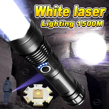 Мощный белый лазер емкостью 5000 мАч, сверхяркий фонарь дальнего действия, перезаряжаемый через USB телескопический зум, тактическая рыбалка на открытом воздухе, кемпинг