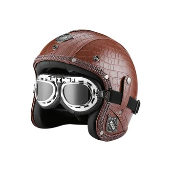 Винтажный Кожаный Мотоциклетный шлем с открытым лицом Chopper в стиле Ретро Casco Moto Vespa Мотоциклетный Шлем Capacete De Moto Masculino DOT ECE