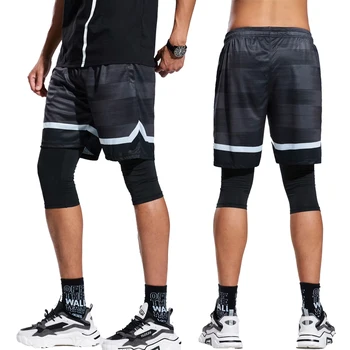 Спортивные шорты Мужские 3/4 с двумя карманами, спортивные штаны для фитнеса, пешие прогулки, баскетбольные Спортивные штаны для бега трусцой, Футбольные тренировочные шорты