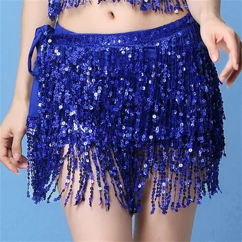 Женская юбка с запахом из блестящих пайеток, сексуальный пояс для танца живота, мини-юбка для девочек, карнавальный костюм для танцев с кисточками для девочек