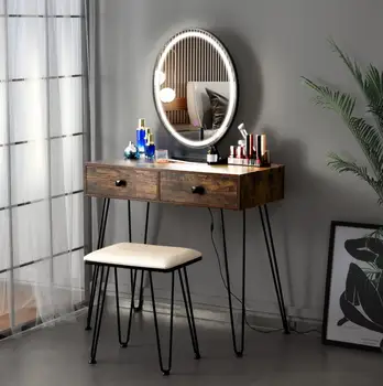 Комод с табуреткой Современный Комод со светодиодным Зеркалом Комод для домашней спальни Комод из МДФ с зеркалом