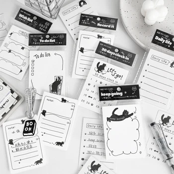 50 Листов Серии Little Black Kitty Simple Kawaii Cats, Блокнот для заметок, Руководство по творчеству своими РУКАМИ, Материал, Декор, Канцелярские принадлежности.