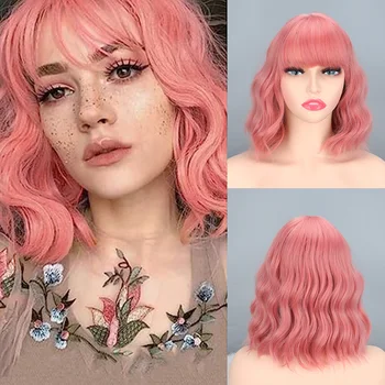 Женские розовые парики, короткие вьющиеся термостойкие синтетические натуральные волосы, женский косплей