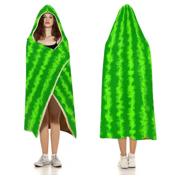 Теплые Мягкие одеяла в зеленую полоску с капюшоном и принтом Арбуза, походное одеяло, Весеннее Милое фланелевое покрывало на заказ