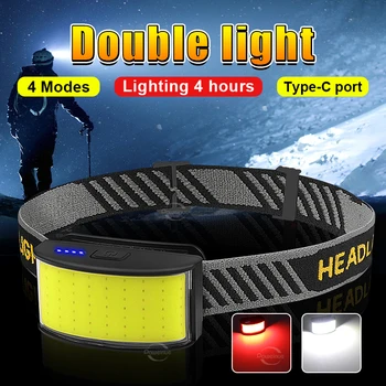 Новый мощный головной фонарик, 4-х световая рыболовная фара Со встроенным аккумулятором, Перезаряжаемый светодиодный головной фонарь, Фонарь для кемпинга