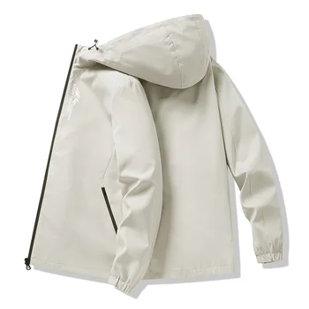 Мужская ветровка, Повседневная куртка с капюшоном, Новые пальто-бомберы, Мужская весенняя уличная водонепроницаемая тонкая одежда, однотонный цвет, Размер 4XL