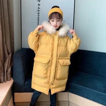 Пуховик для девочек, куртка, хлопчатобумажная ветрозащитная верхняя одежда, 2023, желтая, теплая, из плотного бархата, зимняя лыжная одежда, детская одежда