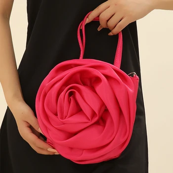 Лето 2023, Новый брендовый дизайн, Шелковая плиссированная сумочка с цветочным узором, женская круглая вечерняя сумочка с красным цветком, Клатчи для свадебной вечеринки, Роскошные женские