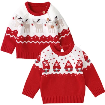 Детский новогодний костюм, Свитер, от 0 до 3 лет, Рождественские Свитера для маленьких мальчиков и девочек, зимняя вязаная одежда для младенцев с рисунком лося и оленя