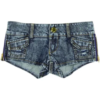 Новые женские ультра-рваные джинсовые шорты-стринги в стиле ретро с низкой талией и карманами на боковой молнии, мини-короткие женские джинсы Для ночного клуба Feminino