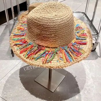 2023 новое поступление женская соломенная шляпа из рафии с широкими полями, летняя шляпа от солнца, женские пляжные кепки