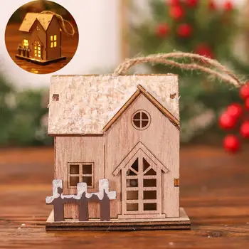 Деревянный Рождественский Домик Очаровательный Декор для дома отдыха Светящиеся украшения на окнах Поделки из древесной смолы для праздничной вечеринки на рабочем столе