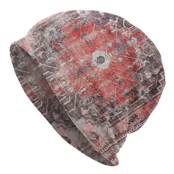 Красные Винтажные Шляпы-капоты в Восточном Марокканском стиле, вязаная Шапка в стиле Хип-хоп, теплая Зима, геометрические черепа в стиле Бохо, Шапочки-ушанки
