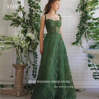 XPAY Изумрудно-зеленые вечерние платья с пышным кружевом на бархатных бретелях в стиле милой Дубайской арабки, длинные платья для выпускного вечера, вечернее платье для вечеринок