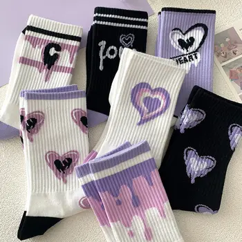 Хлопчатобумажные носки в Корейском стиле Харадзюку с буквенным принтом Love Heart, Кавайные Забавные носки для девочек, подарок, Хип-хоп, носки для скейтбординга, уличная одежда