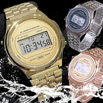 Sdotter Новые Цифровые спортивные водонепроницаемые наручные часы для мужчин и женщин, многофункциональные Светодиодные Электронные часы, наручные часы в стиле Ретро со стальной полосой