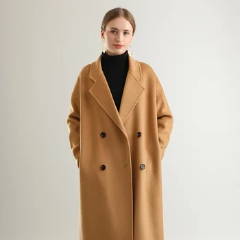 Удобное двубортное шерстяное пальто с двусторонней подкладкой для женщин, новинка зимы