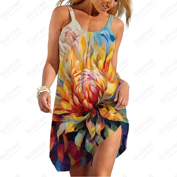 Сексуальное платье для пляжной вечеринки на Гавайях, высококачественное платье с 3D-цветочным принтом, модное женское платье для уличного отдыха