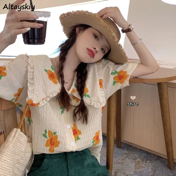 Женские рубашки с цветочным рисунком, праздничный женский летний дизайн, свободная универсальная модная одежда для отдыха во французском стиле, Милая одежда, новинка