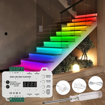 Датчик движения тела RGB лестничный светильник Умный контроллер Красочное освещение лестницы в доме Датчик дневного света PIR Простая установка ступенчатого диммера