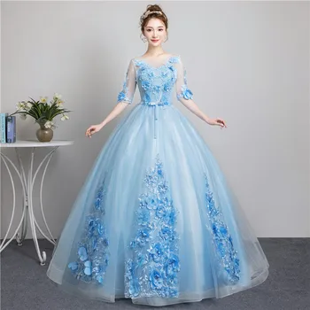 Светло-голубое бальное платье, женские пышные платья С аппликацией, платья для выпускного вечера, Дня рождения, вечерние платья Vestido De Noche robes de soirée