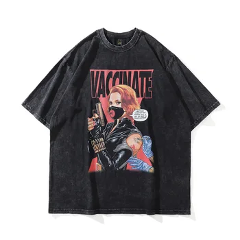 Ретро Мужская хлопчатобумажная футболка, ткань для стирки одежды, хип-хоп Футболка Y2k с коротким рукавом, футболки с графическим рисунком Street Kanye, Топы Оверсайз