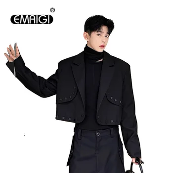 Мужская Корейская уличная мода, свободные Повседневные Винтажные Короткие блейзеры, костюм, куртка, пальто, мужская Сетчатая одежда для моделирования знаменитостей