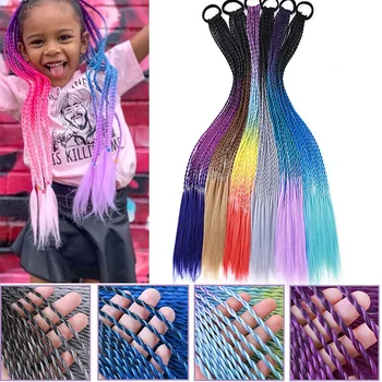 Наращивание волос в синтетический цветной плетеный хвост, косички цвета радуги, конский хвост с эластичной лентой, косичка для девочек