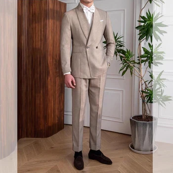 2023 Новый мужской костюм цвета Хаки, шаль с лацканами, осенне-зимние мужские костюмы, вечерний ужин, официальный модный джентльменский блейзер из 2 предметов, брюки