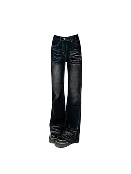 Женские готические черные джинсы 90-х, эстетичные джинсы Y2k с высокой талией, джинсовые брюки, винтажные Harajuku 2000-х, Мешковатые Широкие ковбойские брюки