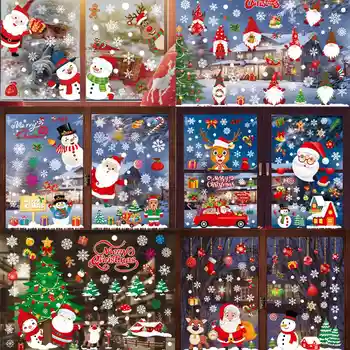 Рождественские Наклейки на окна Санта-Клауса, Настенные украшения, Рождественская подвеска, Веселого Рождества Для домашнего декора, Новогодние наклейки 2024 г.