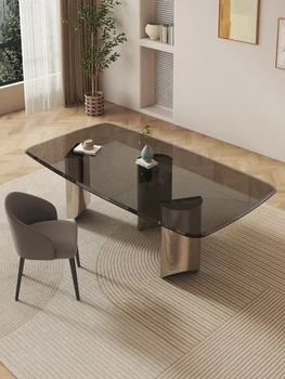 Обеденный стол из закаленного стекла, бытовой обеденный стол, современная простая комбинация подвесного обеденного стола и стула