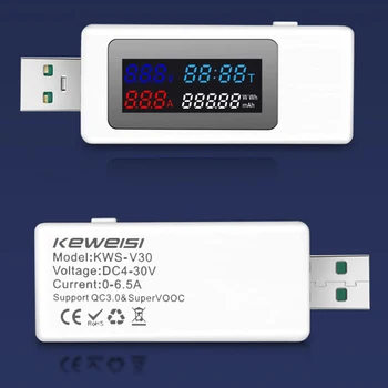 KWS-V30 USB Power Meter Тестер 6в1 Текущее Напряжение Синхронизация Мощности Тестер Количества электроэнергии Функция памяти отключения питания
