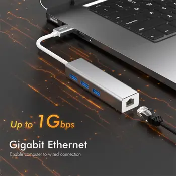 Портативный Надежный Сетевой Адаптер USB3.0 Type-C к RJ45 Ethernet Компактный Компьютерный Концентратор Многофункциональный