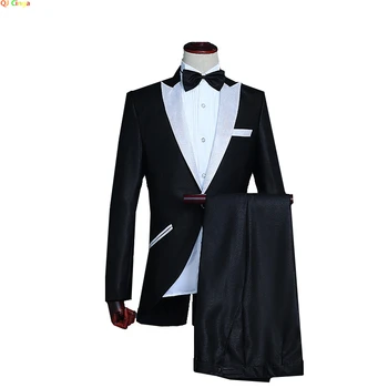 Черный костюм с Ласточкиным хвостом, Мужской Модный Приталенный Пиджак и брюки, Блейзер с V-образным отворотом на одной пуговице, Пальто, брюки XXL