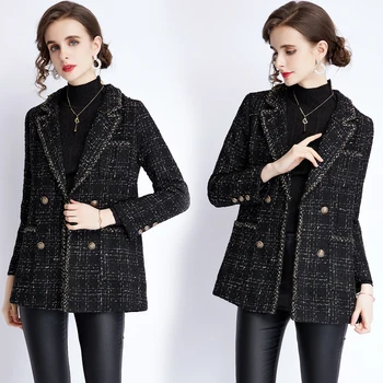 Женское свободное пальто в клетку из твида, маленькое ароматное пальто HL88530100