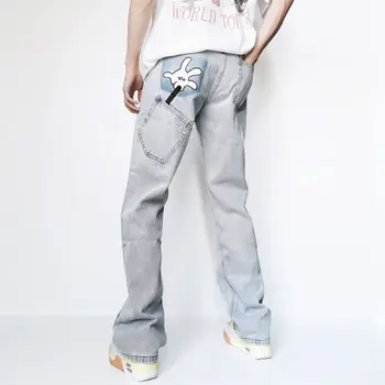 Светлые джинсы с неуместным американским уличным принтом y2k, мужские и женские свободные брюки в стиле ретро в стиле хип-хоп tide, свободные прямые брюки